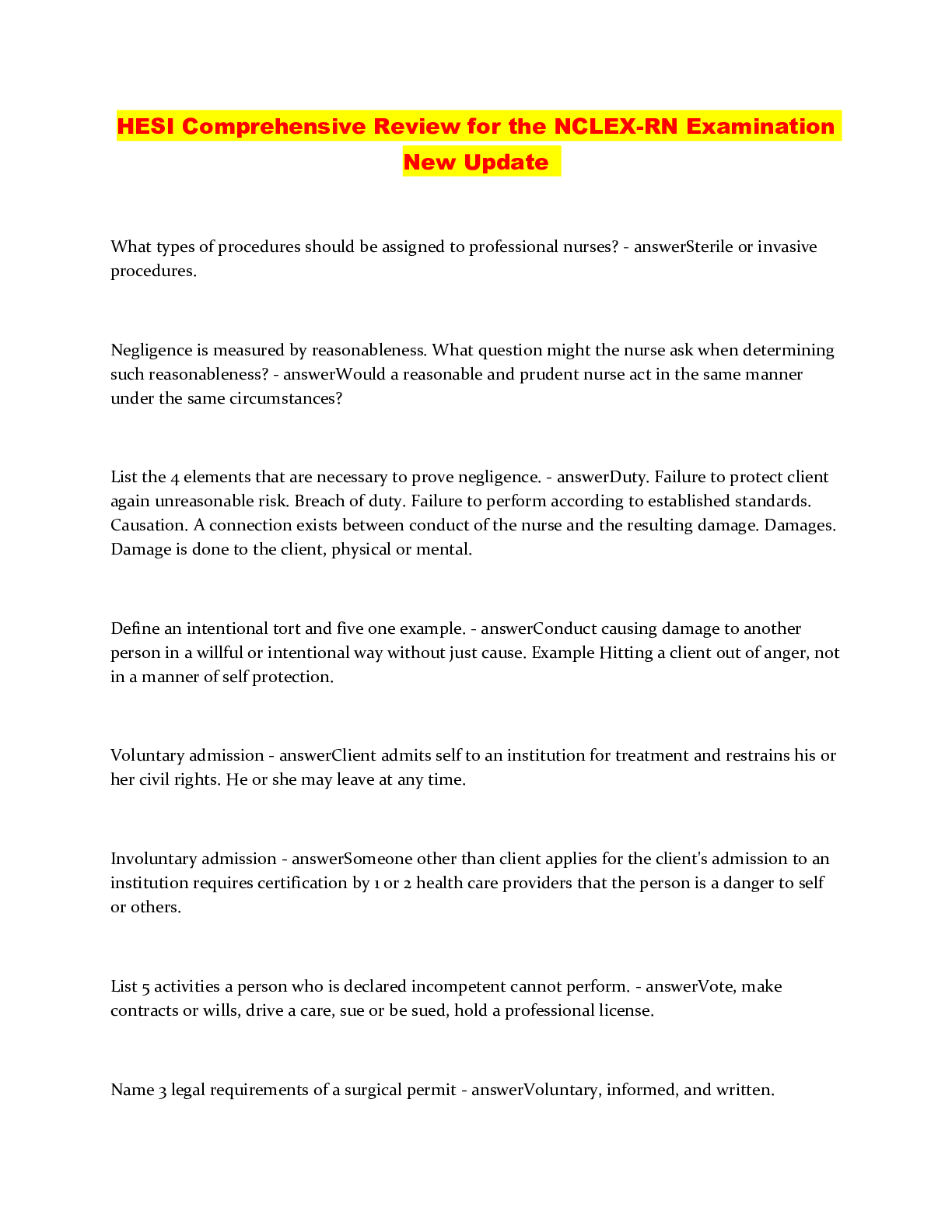 HESI Comprehensive Review for the NCLEXRN Examination New Update Browsegrades